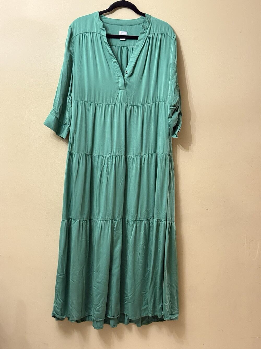 Coastal Grandma Resort Boho Minimalist Chico's Jade Green Modal Maxi Dress 1